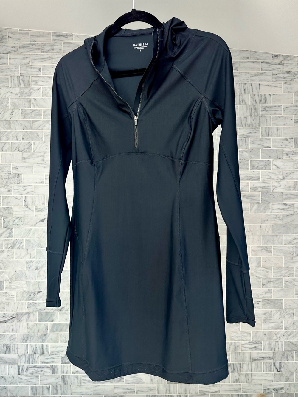 Athleta Black Long-Sleeve Hooded Active Tunic Dress